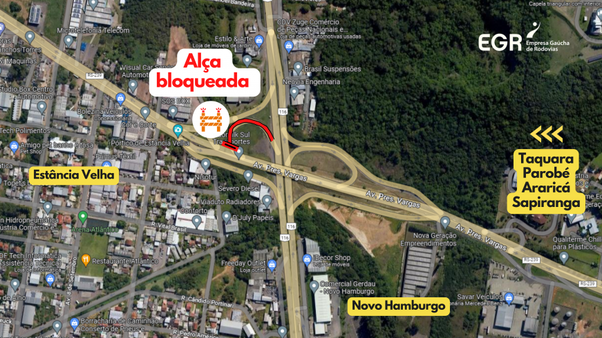 Motoristas precisam ficar atentos para bloqueio total na alça de acesso da ERS-239 com a BR-116